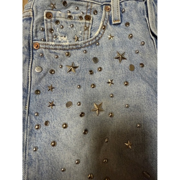 Levi 501 Straight Leg Rhinestone Grunge 25 Short 28 Inch Inseam Stars Light Wash - Picture 4 of 10